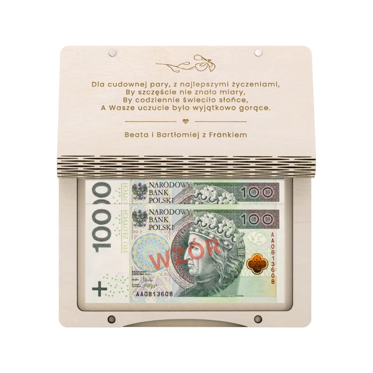 Money box with engraving and dedication - personalised wedding gift - size 110x170mm - SNP002