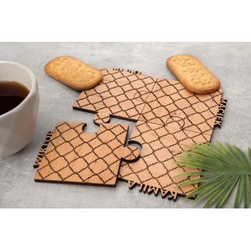 Puzzle - Family Coasters 4 pcs. made of solid alder wood - dim.179x179mm - PDK020