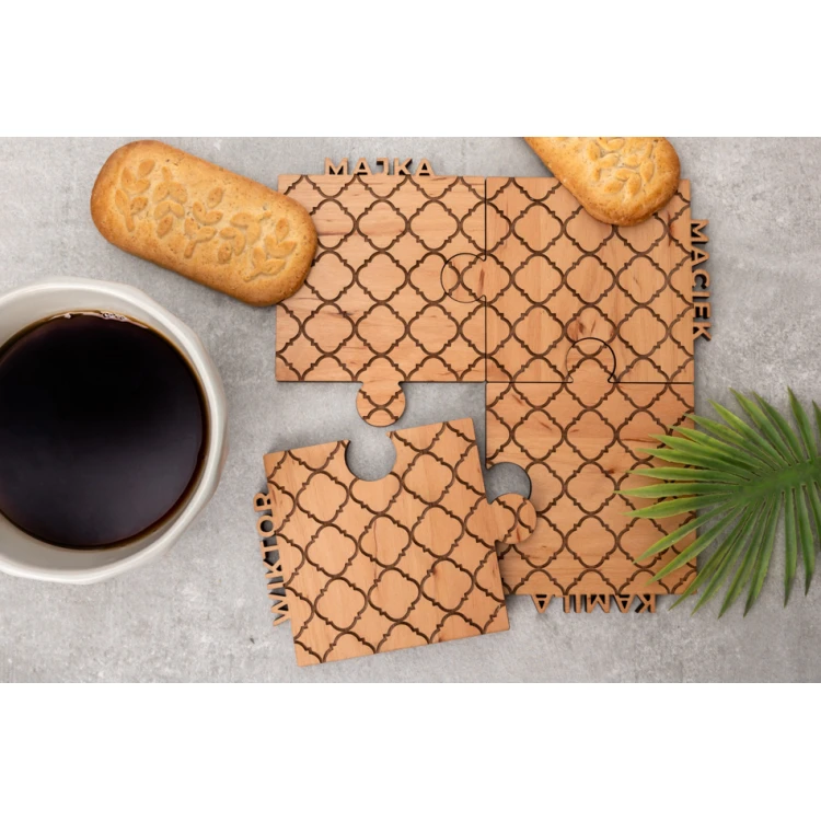 Puzzle - Family Coasters 4 pcs. made of solid alder wood - dim.179x179mm - PDK020