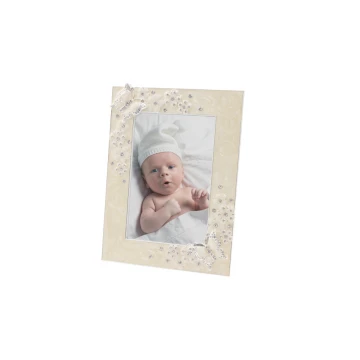 Rectangular Frame made of Beige Mother-of-Pearl for a Child's Photo - Flowers and Butterflies - RAM006