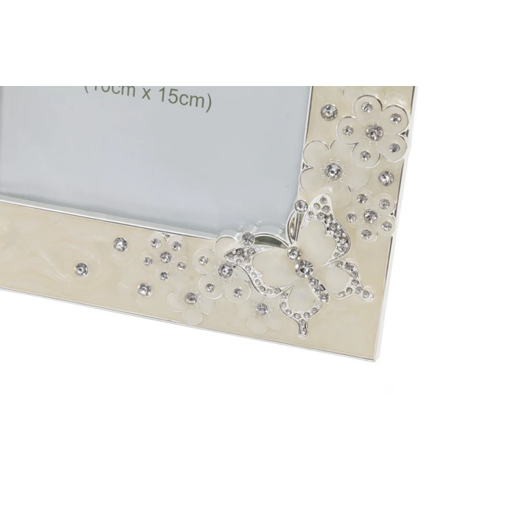 Rectangular Frame made of Beige Mother-of-Pearl for a Child's Photo - Flowers and Butterflies - RAM006