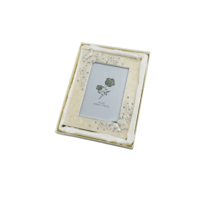 Rectangular Frame made of Beige Mother-of-Pearl for a Child's Photo - Flowers and Butterflies - RAM006