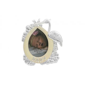 Frame made of beige mother-of-pearl for a baby photo - Stork - RAM016