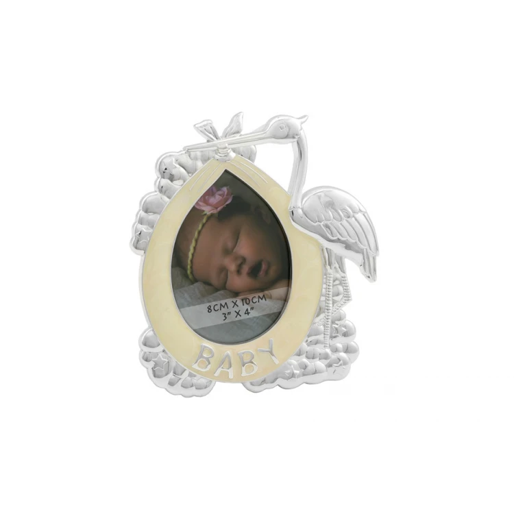 Frame made of beige mother-of-pearl for a baby photo - Stork - RAM016
