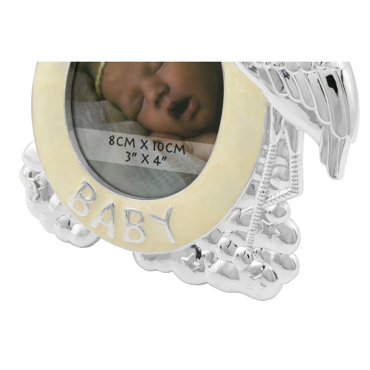 Frame made of beige mother-of-pearl for a baby photo - Stork - RAM016