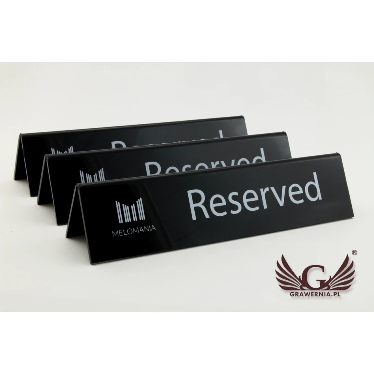 Reservation - acrylic stand with any inscription - dim. 210x50mm - black acrylic - REZ006