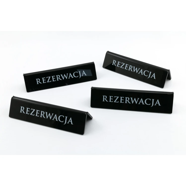 Reservation - acrylic stand with any inscription - dim. 210x50mm - black acrylic - REZ006