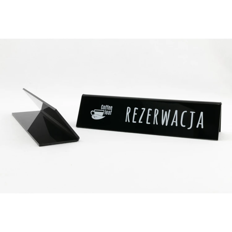 Reservation - acrylic stand with any inscription - dim. 210x50mm - black acrylic - REZ006