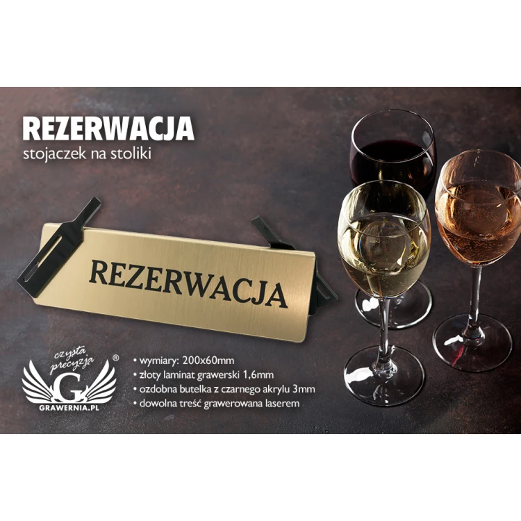 Reservation - table stand - dim. 200x60mm - engraving laminate with black plexi - REZ011