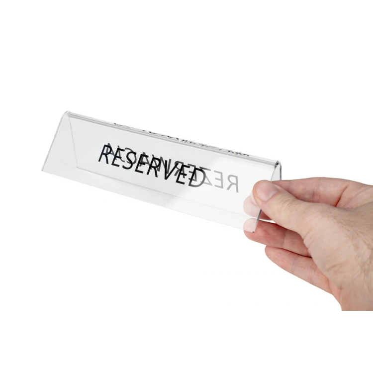 Reservation - stand for tables - dim. 195x55mm - clear plexiglass - REZ012