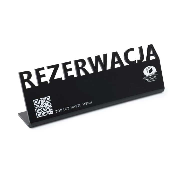 Reservation - stand for tables - dim. 197x63mm - black gloss plexi - REZ016