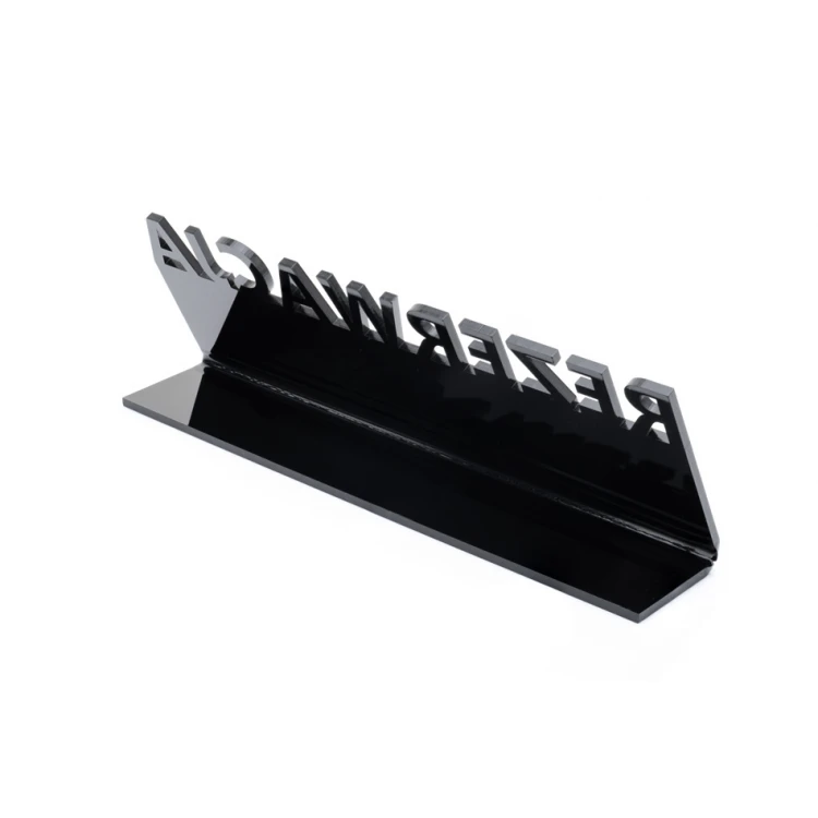 Reservation - stand for tables - dim. 197x63mm - black gloss plexi - REZ016
