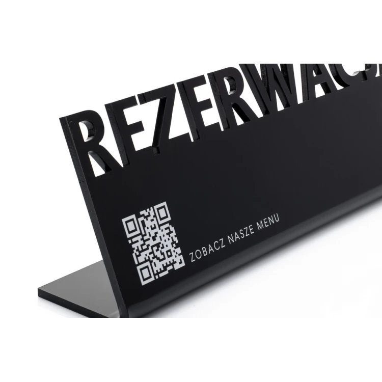 Reservation - stand for tables - dim. 197x63mm - black gloss plexi - REZ016