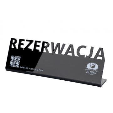 Reservation - stand for tables - dim. 197x63mm - black gloss plexi - REZ016
