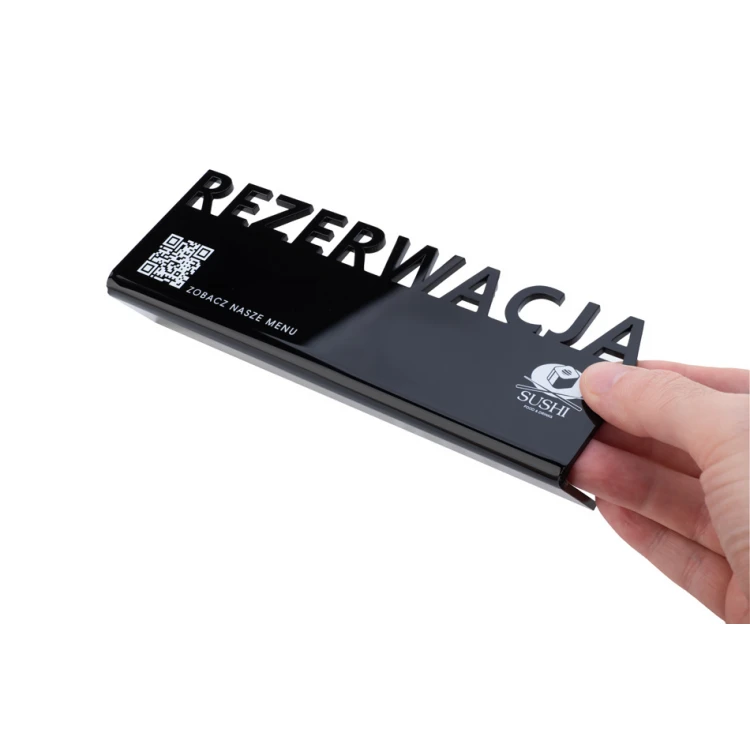 Reservation - stand for tables - dim. 197x63mm - black gloss plexi - REZ016
