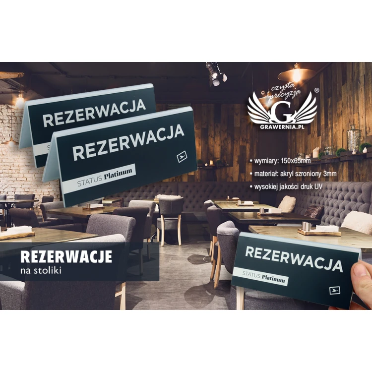 Reservation - stand with any inscription - size 150x65mm - frosted acrylic - UV print - REZ007