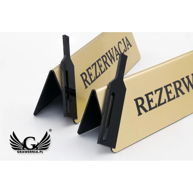 Reservation - table stand - dim. 200x60mm - engraving laminate with black plexi - REZ011