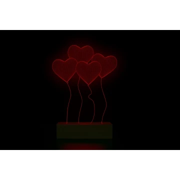 Hearts - Valentine's 3D LED RGB Lamp Controlled by Remote - L3D011