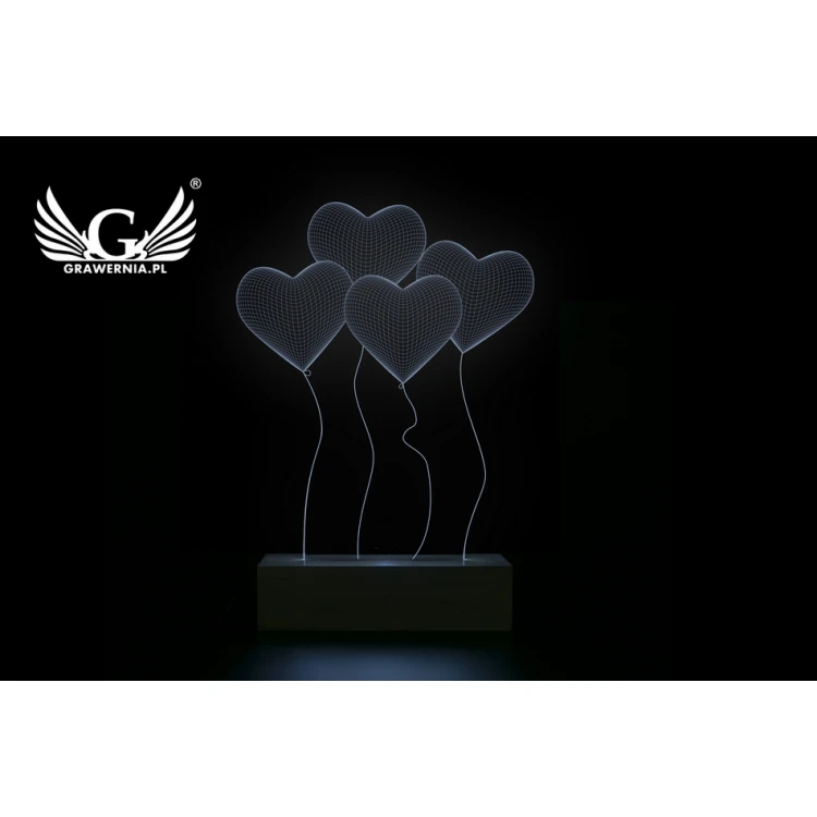 Hearts - Valentine's 3D LED RGB Lamp Controlled by Remote - L3D011