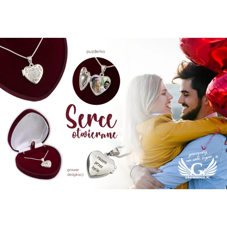 Openable Heart with Zirconias and Chain - Secret Box, Engraved Case - Silver - SRB030