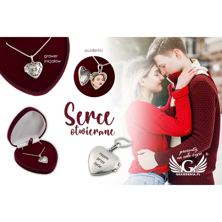 Opening Heart with Chain - Secret Box, Engraved Locket - Silver - SRB031