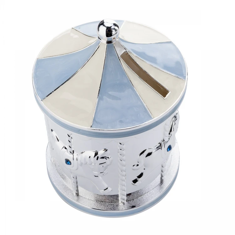 Money Box - Blue Carousel made of Mother-of-Pearl - Holy Baptism Souvenir - SKR009