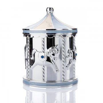 Money Box - Blue Carousel made of Mother-of-Pearl - Holy Baptism Souvenir - SKR009