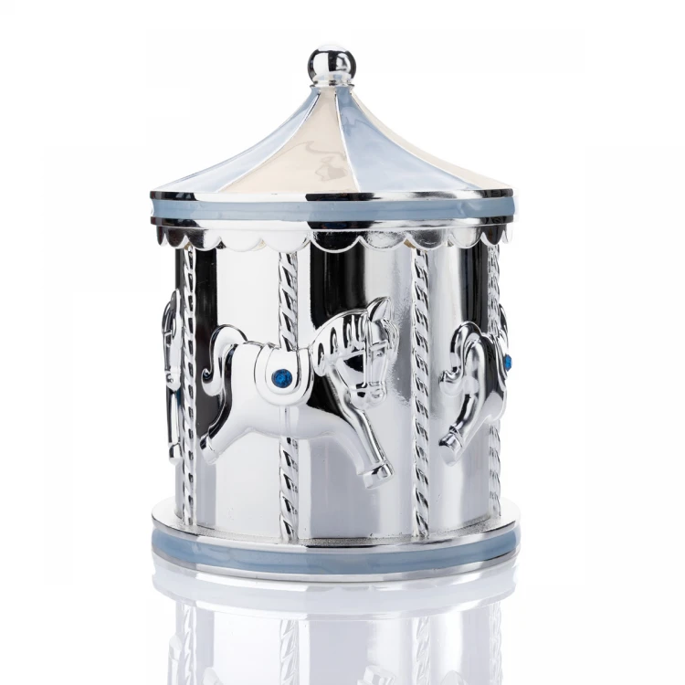 Money Box - Blue Carousel made of Mother-of-Pearl - Holy Baptism Souvenir - SKR009