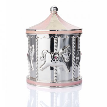 Piggy Bank - Pink Carousel made of Mother-of-Pearl - Holy Baptism Souvenir - SKR008