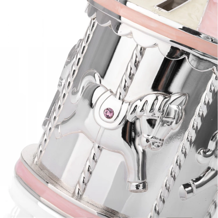 Piggy Bank - Pink Carousel made of Mother-of-Pearl - Holy Baptism Souvenir - SKR008