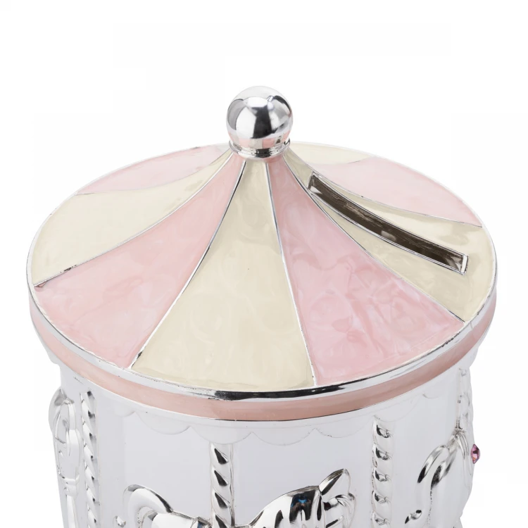 Piggy Bank - Pink Carousel made of Mother-of-Pearl - Holy Baptism Souvenir - SKR008
