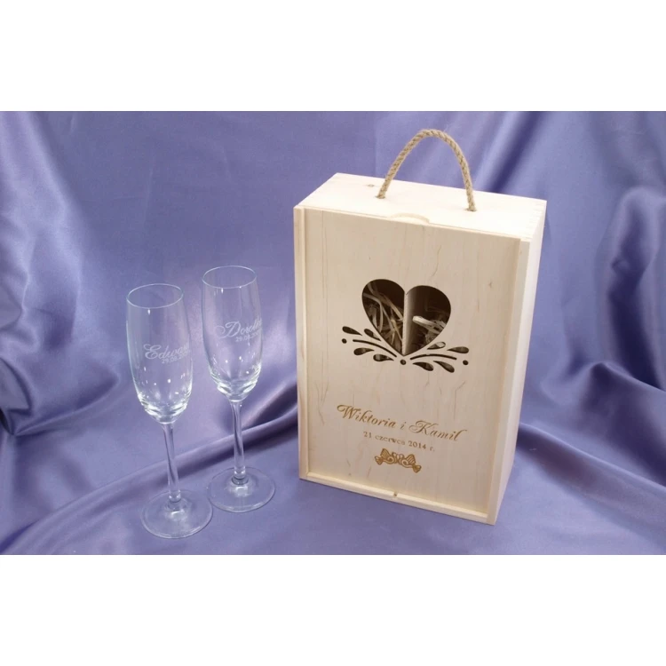 Wooden Box with Glasses for Wedding or Anniversary - SK01