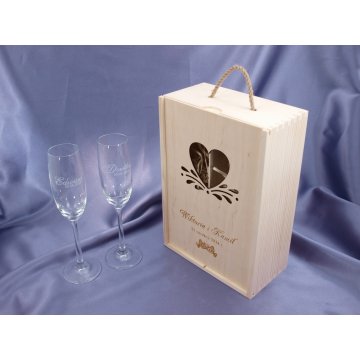 Wooden Box with Glasses for Wedding or Anniversary - SK01