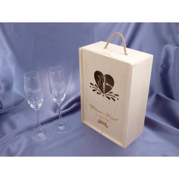 Wooden Box with Glasses for Wedding or Anniversary - SK01