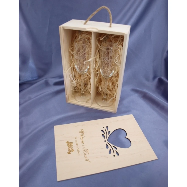 Wooden Box with Glasses for Wedding or Anniversary - SK01