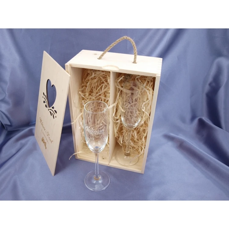 Wooden Box with Glasses for Wedding or Anniversary - SK01