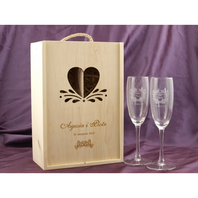 Wooden Box with Glasses for Wedding or Anniversary - SK01