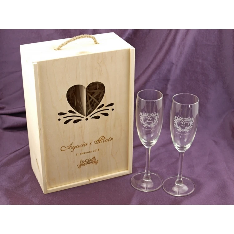 Wooden Box with Glasses for Wedding or Anniversary - SK01