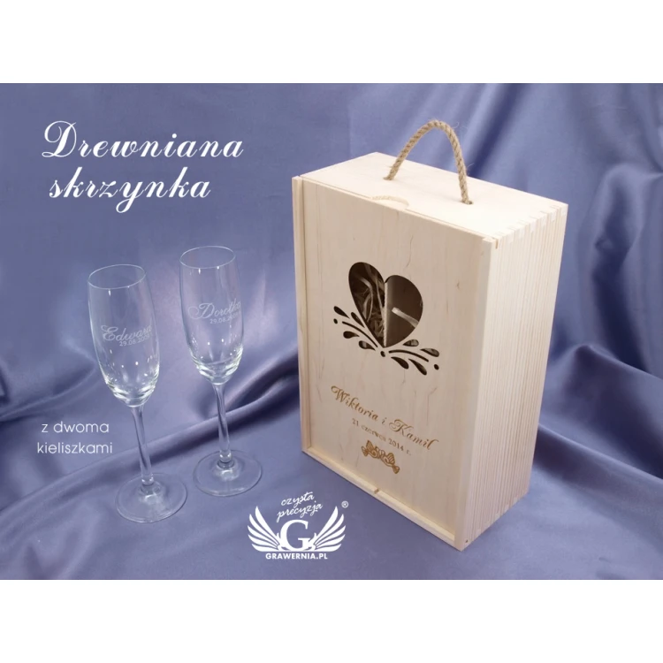 Wooden Box with Glasses for Wedding or Anniversary - SK01