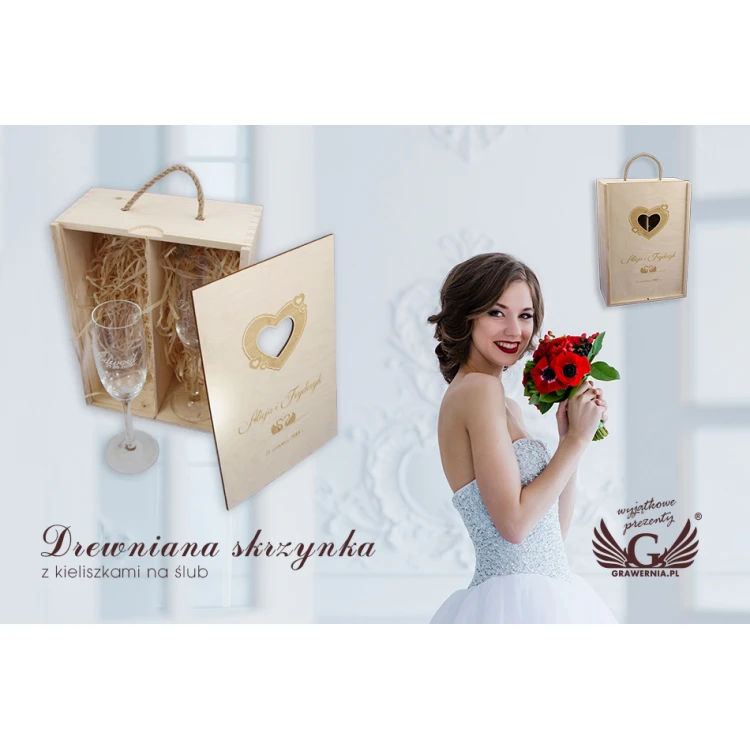 Wooden Box with Glasses for Wedding or Anniversary - SK02