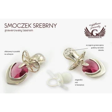 Silver Pacifier with Pink Crystal - SRB026 Pattern - Holy Baptism Souvenir