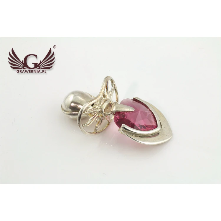 Silver Pacifier with Pink Crystal - SRB026 Pattern - Holy Baptism Souvenir