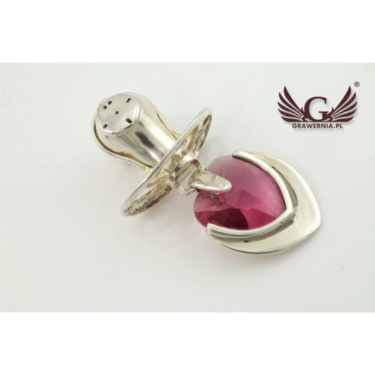 Silver Pacifier with Pink Crystal - SRB026 Pattern - Holy Baptism Souvenir