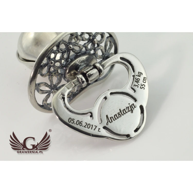 Silver pacifier with a milk tooth compartment - SRB010 design - Holy Baptism Keepsake