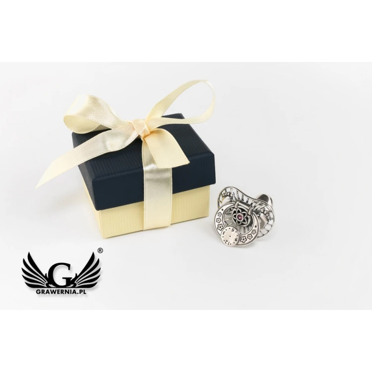 Silver pacifier with a compartment for a milk tooth - pattern SRB028 - Holy Baptism Souvenir