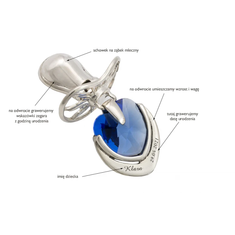 Silver pacifier with a milk tooth compartment - SRB040 design - Holy Baptism Keepsake
