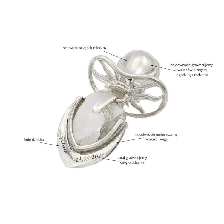Silver pacifier with a milk tooth compartment - SRB039 design - Holy Baptism Souvenir
