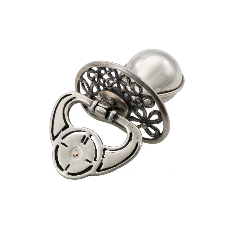 Silver pacifier with a milk tooth compartment - SRB044 pattern - Holy Baptism Souvenir