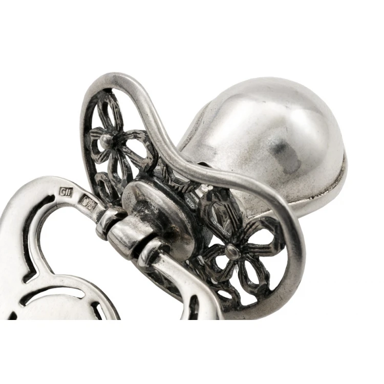 Silver pacifier with a milk tooth compartment - SRB044 pattern - Holy Baptism Souvenir