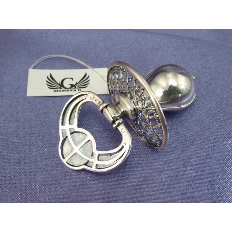 Silver Pacifier with Milk Tooth Compartment - SRB017 Design - Holy Baptism Keepsake